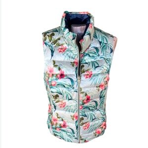 Women's Navy/Floral Reversible Puffer Vest with Pockets (S-M)